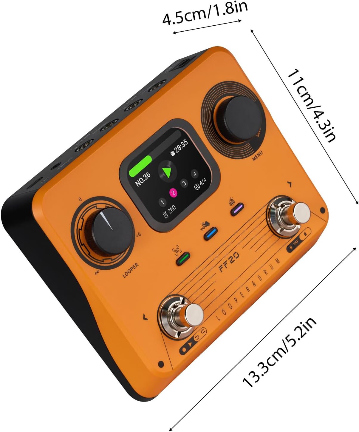 Drum Machine Looper Guitar Effects Pedal, 300 Minutes Stereo Recording 220 Rhythm Patterns Time Stretch Technology, with Headphone Jack for Electric Guitar Practice (US Plug)