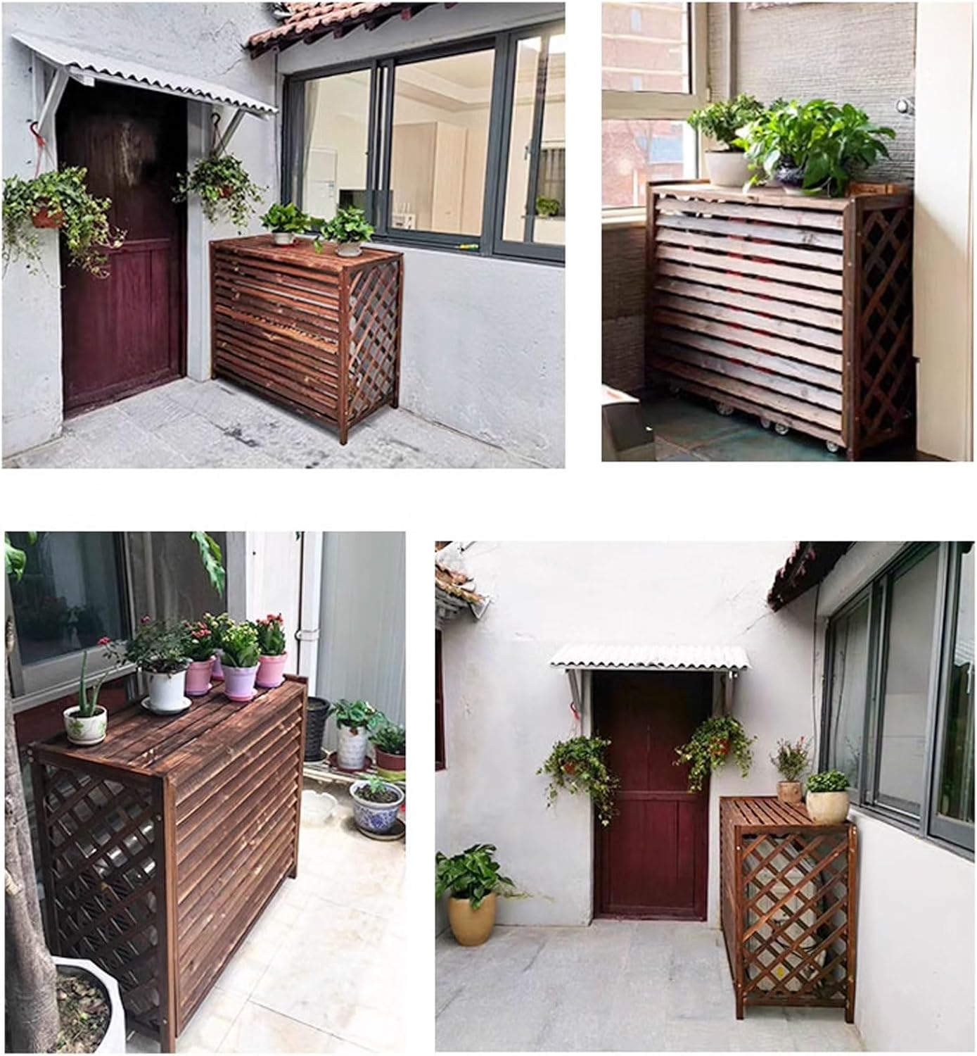 Air Conditioner Cover Condenser Wood Panel Covers For Outside Air Conditioner Louvered Cover For Air Conditioner Unit Outside, Suitable Outdoor Air Conditioner ( Color : Carbonized color , Size : 115*