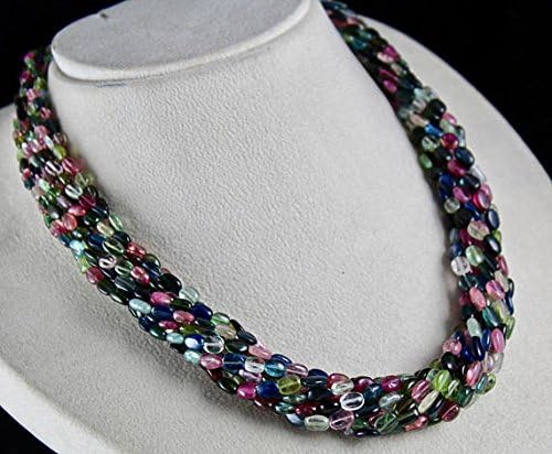 10 Line Natural Multi Color Tourmaline Long Beads Necklace 20 INCHES 8 MM to 5 MM