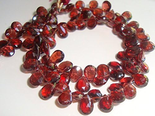 5-6mm, 10 pcs, red crimson garnet gorgeous flashing faceted pear briolette beads