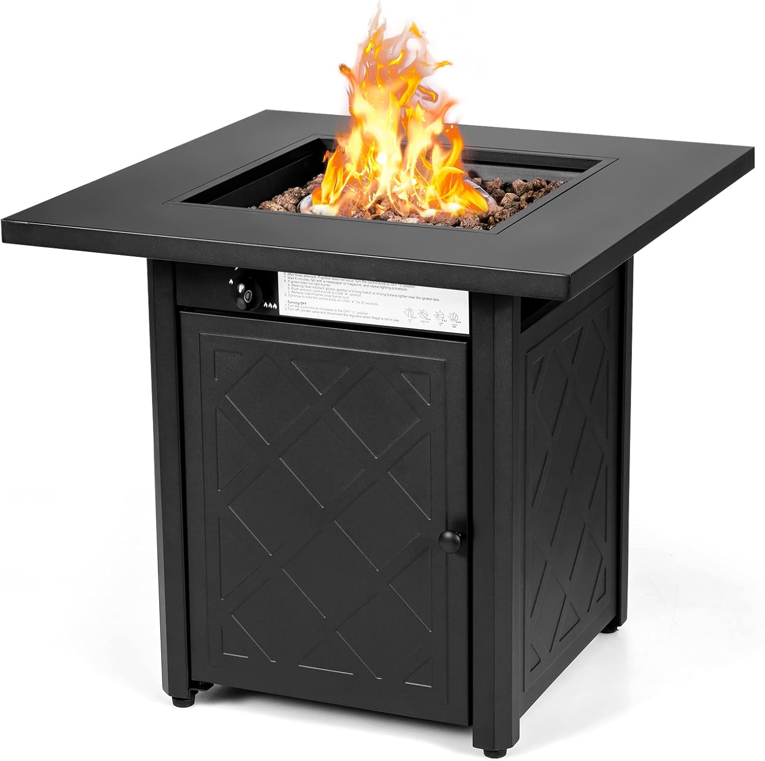 Happygrill Propane Fire Pit Table, 28’’ Outdoor Gas Fire Pit with Lid & Lava Rocks, 50,000BTU Auto-Ignition Fire Table with Adjustable Flame, 2-in-1 Square Fire Pit Table for Patio Backyard Poolside