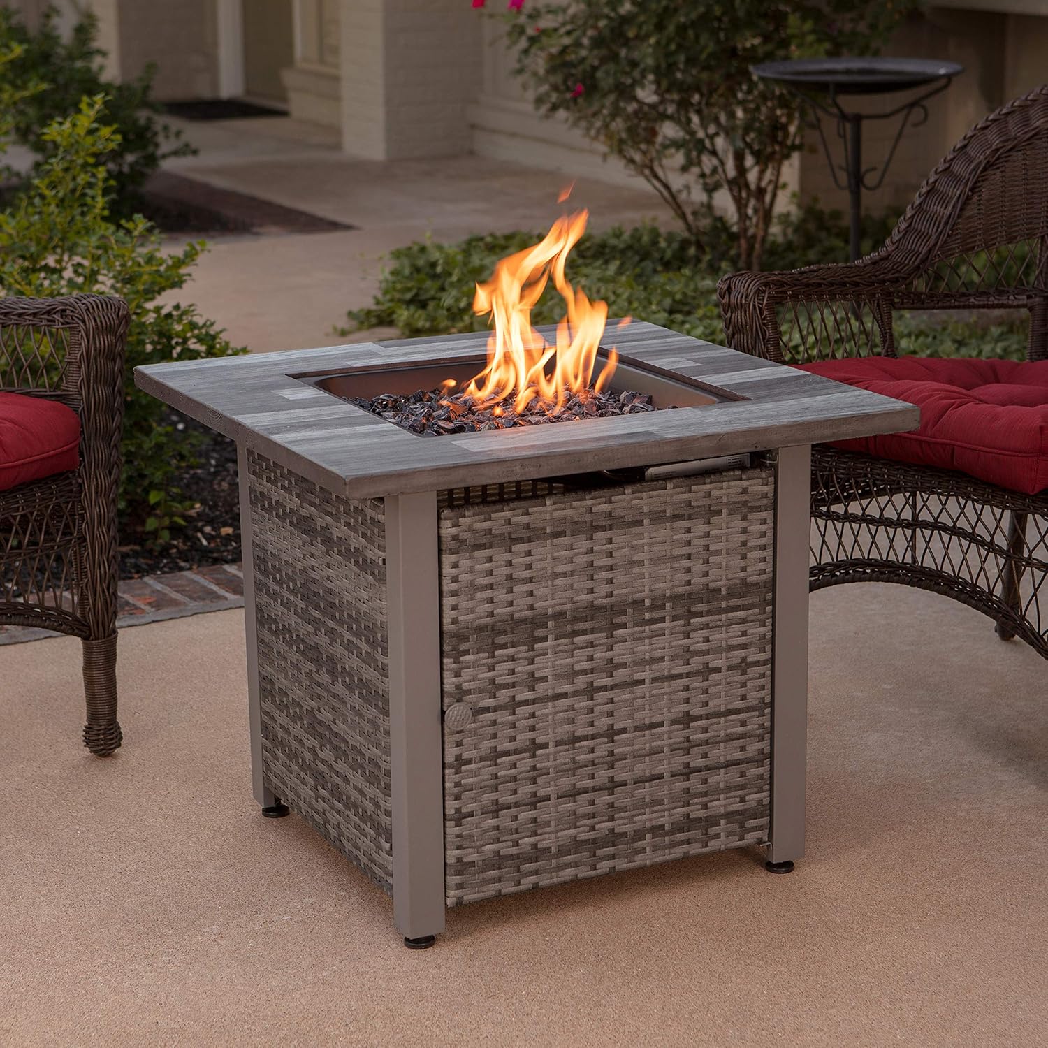 Endless Summer The Kingston 30-Inch Outdoor Propane Gas Fire Pit with Wicker Sides