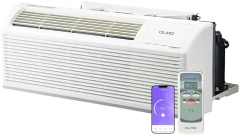 OLMO 9,000 BTU PTAC – Heating & Cooling – Packaged Terminal Air Conditioner & Heat Strip – Built-In 3.5kW Electric Heater – Includes Wireless Smart Kit, Remote & Power Cord – R-32 Refrigerant