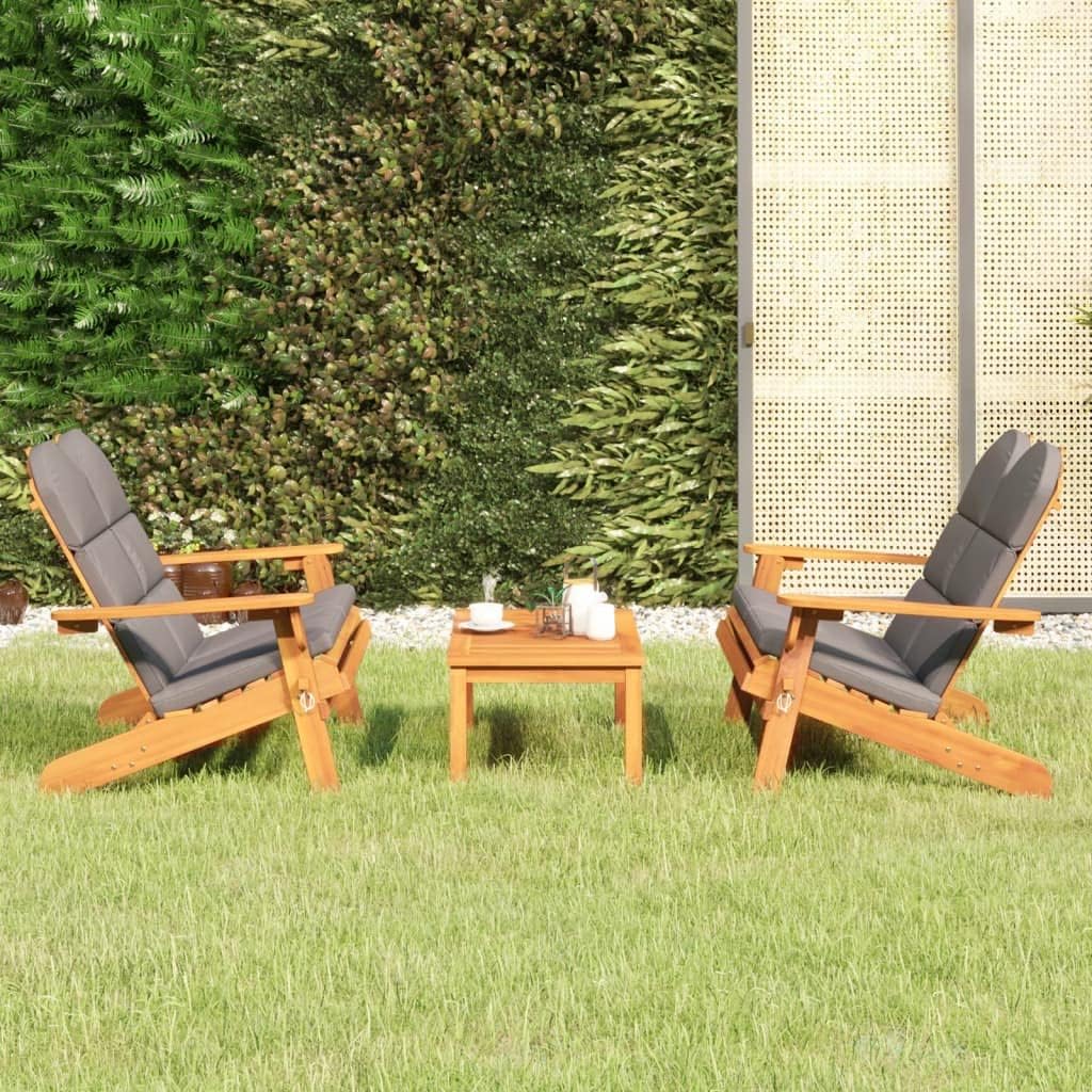 3 Piece Adirondack Patio Lounge Set Solid Wood Acacia,Deluxe Adirondack Patio Lounge Set with Acacia Wood and Cushions Patio Furniture, Outdoor Furniture Sets