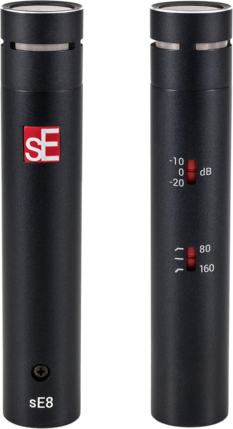 SE ELECTRONICS sE8 XLR Small Diaphragm Condenser Microphones - Matched Pair with Mounting Bar & Case - Handcrafted Professional Instrument Microphone for Drums & Guitar in Studio or on Stage