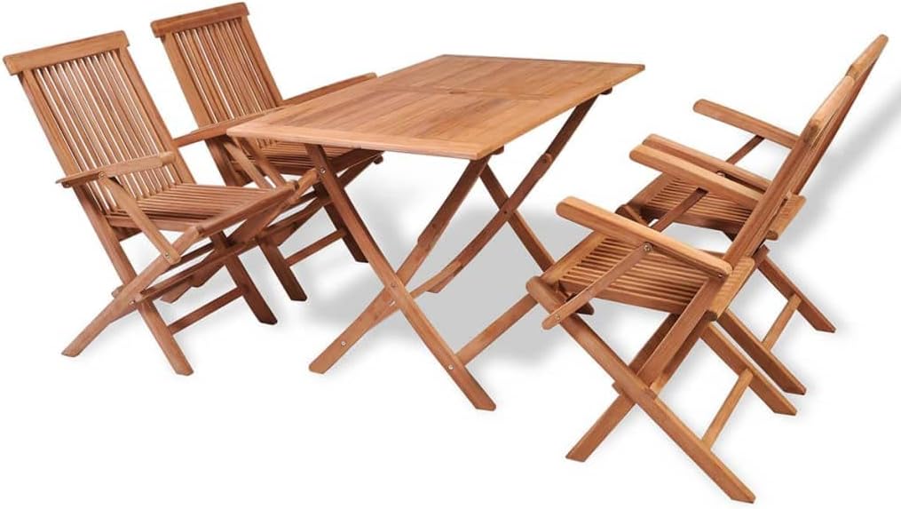 Warm Wood Color Solid Teak Wood 5-Piece Folding Outdoor Dining Set, Patio Furniture, Balcony Garden Table and Chairs, Weather Resistant