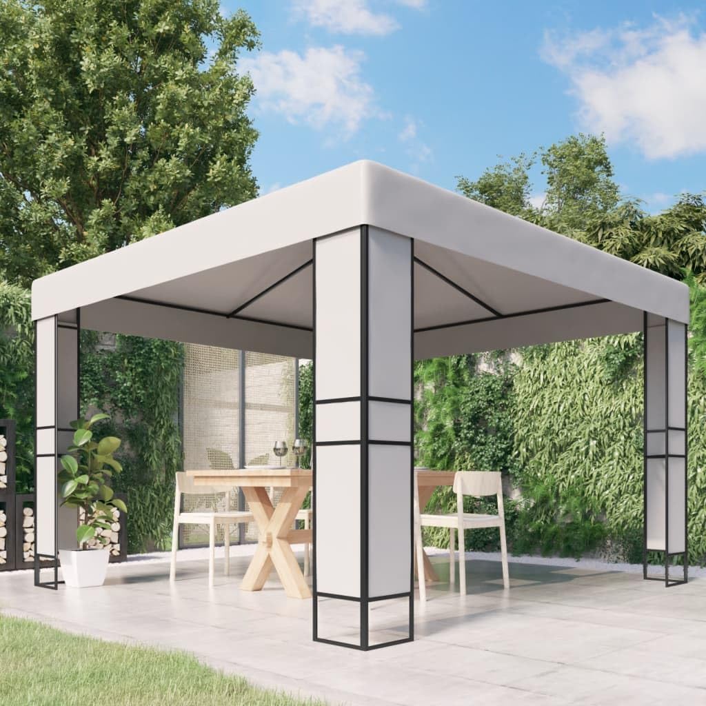 Gazebo with Double Roof 9.8'x9.8' White,Durable Garden Gazebo for Outdoor Events, WaterResistant Canopy for Parties and Sunshade Outdoor Structures, Outdoor Canopies, Gazebos