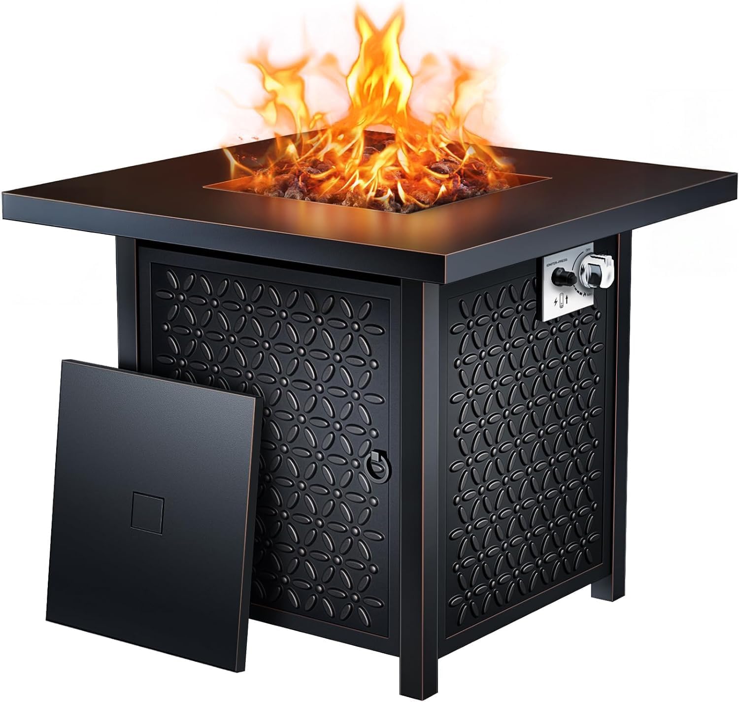 Ciays Propane Fire Pits 32 Inch Outdoor Gas Fire Pit, 50,000 BTU Steel Fire Table with Lid and Lava Rock, Add Warmth and Ambience to Gatherings and Parties On Patio Deck Garden Backyard, Black