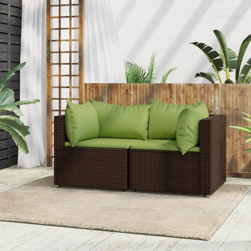 Patio Corner Sofas with Cushions 2 pcs Brown Poly Rattan,Modern Patio Corner Sofa with WeatherResistant Rattan for Outdoor Relaxation Patio Furniture & Accessories, Outdoor Seating