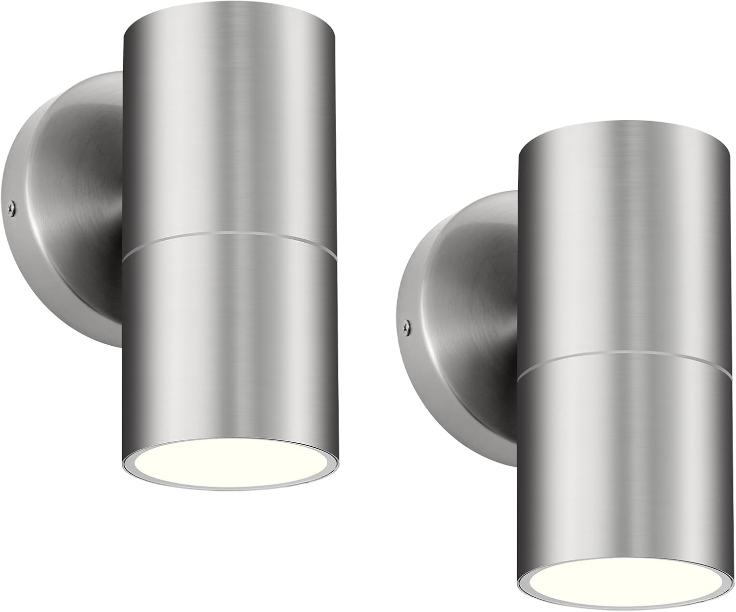 Ken & Ricky 2 Pack Stainless Steel Outdoor Wall Lights, Modern Outdoor Light Fixture, Cylinder Wall Lights Exterior, Brushed Nickel Front Porch Light, KR3309-SS-2PK