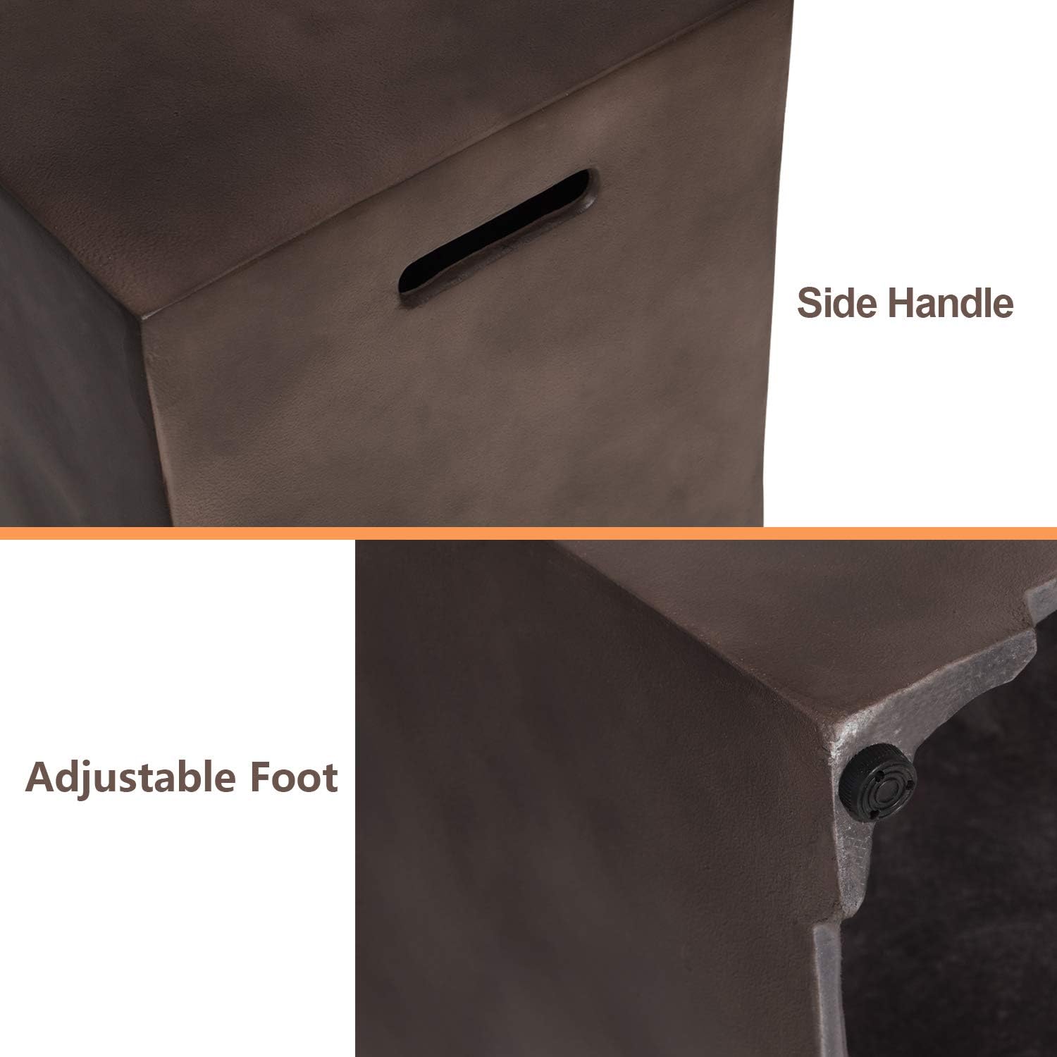 SUNBURY Outdoor Propane Fire Pit,Dark Brown Patio Fire Table 50000 BTU w 20 Gallon Tank Cover, Glass Wind Guard, Waterproof Cover