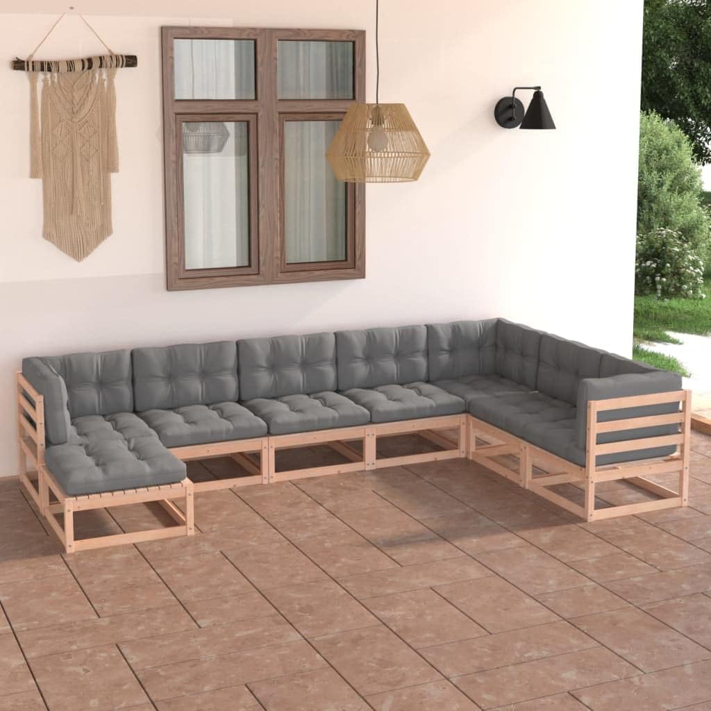 8 Piece Patio Lounge Set with Cushions Solid Pinewood,Modulus Pinewood Patio Lounge Set for Outdoor Relaxation and Entertainment Patio Furniture Sets, Outdoor Furniture Sets