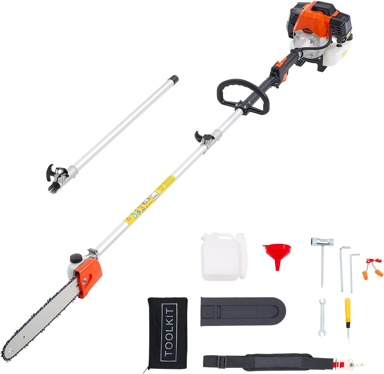 VEVOR Gas Pole Saw, 52CC 2 Stroke Gas Powered Pole Saws with 14 in Cutting Bar, Cordless Tree Trimmer with 30 fl.oz Fuel Tank, 7.2 to 10 ft Extendable, Powerful Chainsaw for Tree Trimming Pruning