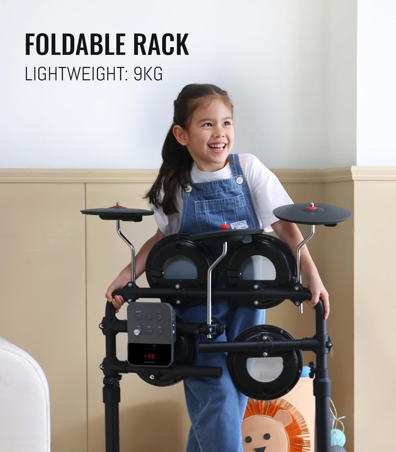 MK-0 Electric Drum Set with 7'' Quiet Mesh Drum Pads, 8'' Full Rubber Cymbals, 12 Kits and 68 Authentic Sounds, USB MIDI, Throne, Sticks, Headphone, 2 Switch Pedals for Beginners & Kids