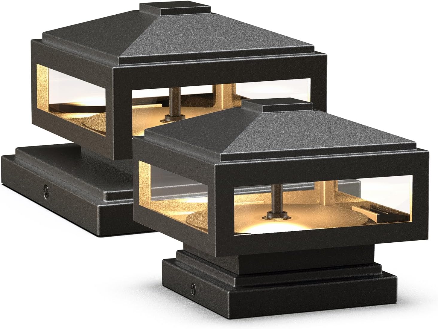 GOODSMANN Landscape Lighting 2PK 12V AC LED Low Voltage Post Cap Lights 3W 150 Lumen 3000K with Cable Connectors 2 Bases for 6X6 (Actual 5.5