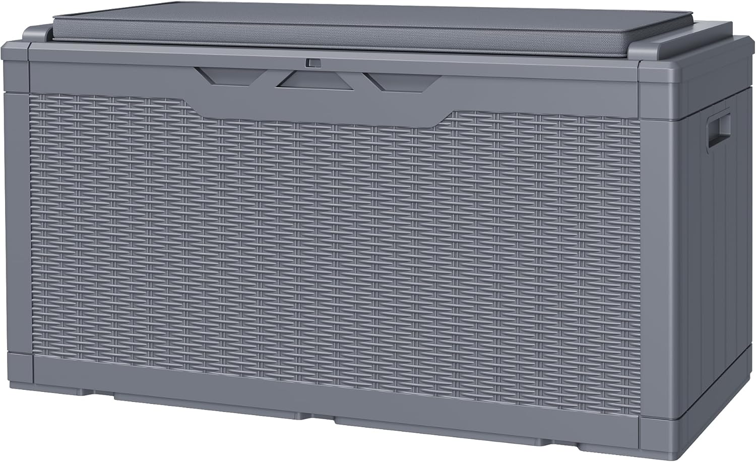 JUMMICO 100 Gallon Resin Deck Box with Cushion, Waterproof Outdoor Storage Box with Lockable Lid for Garden Tools, Patio Cushions (Gray)