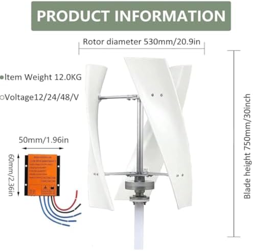 Vertical Wind Turbine 3000W/8000W for Home, Grid-Inverter Generator with Controller, Eco-Friendly Renewable Energy Solution, Efficient 48V Wind Power System