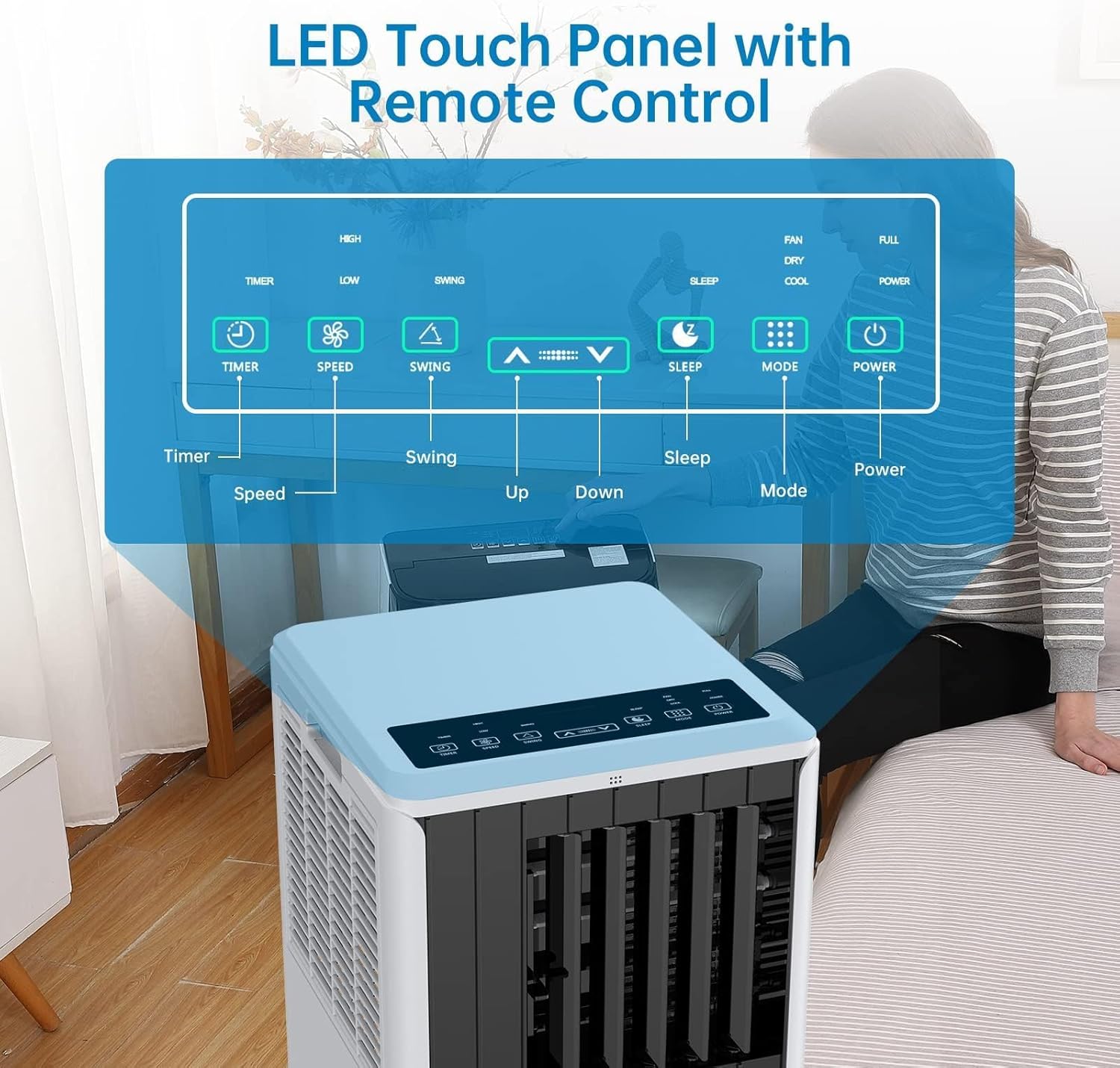 8,000 BTU Portable Air Conditioner, 3-in-1 AC Unit with Built-in Cool, Dehumidifier & Fan Modes for Room up to 350 sq.ft, 2 Fan Speeds, 24H Timer,Remote Control