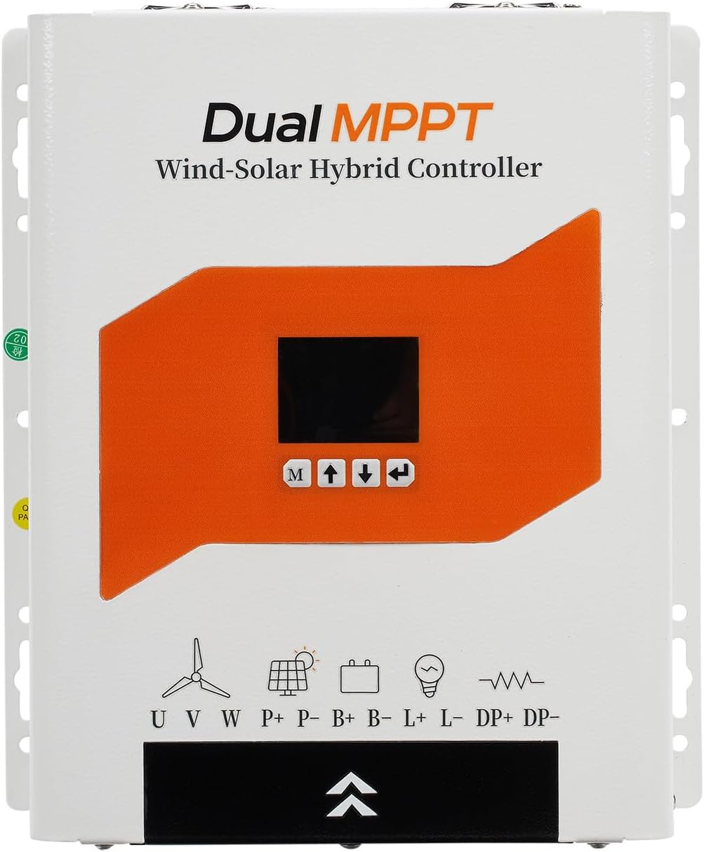 Dual MPPT Wind Solar Hybrid Charge Controller, with Color LCD Display, 5000W 12V/24V/48V, for Solar Power Panels and Wind Turbines 12V/24V