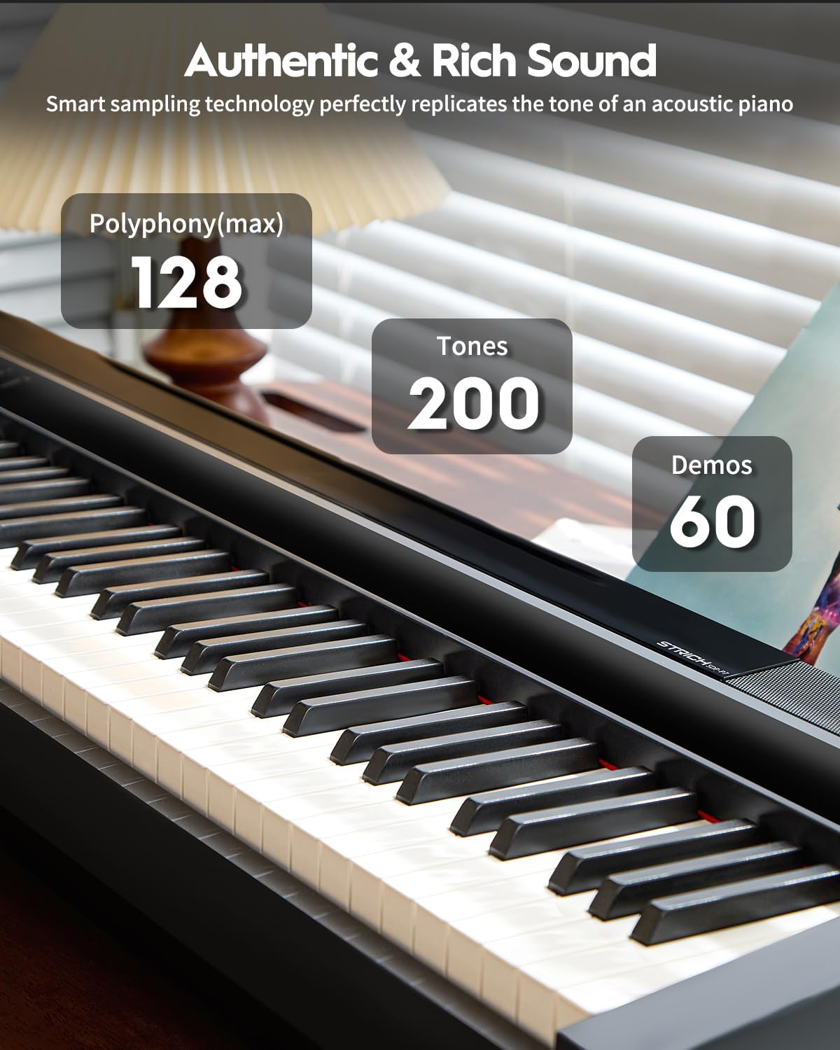 STRICH Digital Piano 88 Key Full Size Weighted Keyboard, Hammer-Action Portable Electric Piano For Beginner Adults, Bundle With Sustain Pedal, Piano Stickers, Music Rest, Black, SDP-P7