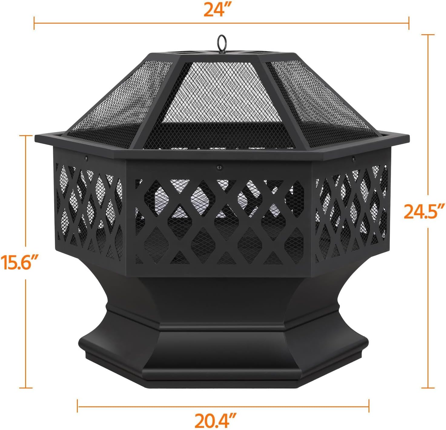 Topeakmart Portable Fire Pit Outdoor Firepit with Mesh Sides Cover Poker Steel Heater Fireplace Wood Burning Pit Hexagon Shaped Fireplace Metal Brazier 24in