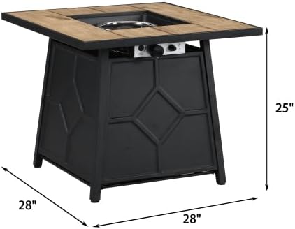 28-inch Square Propane Gas Fire Pit Table, Auto-Ignition System, Ceramic Tabletop with Stainless Steel Burner, Black