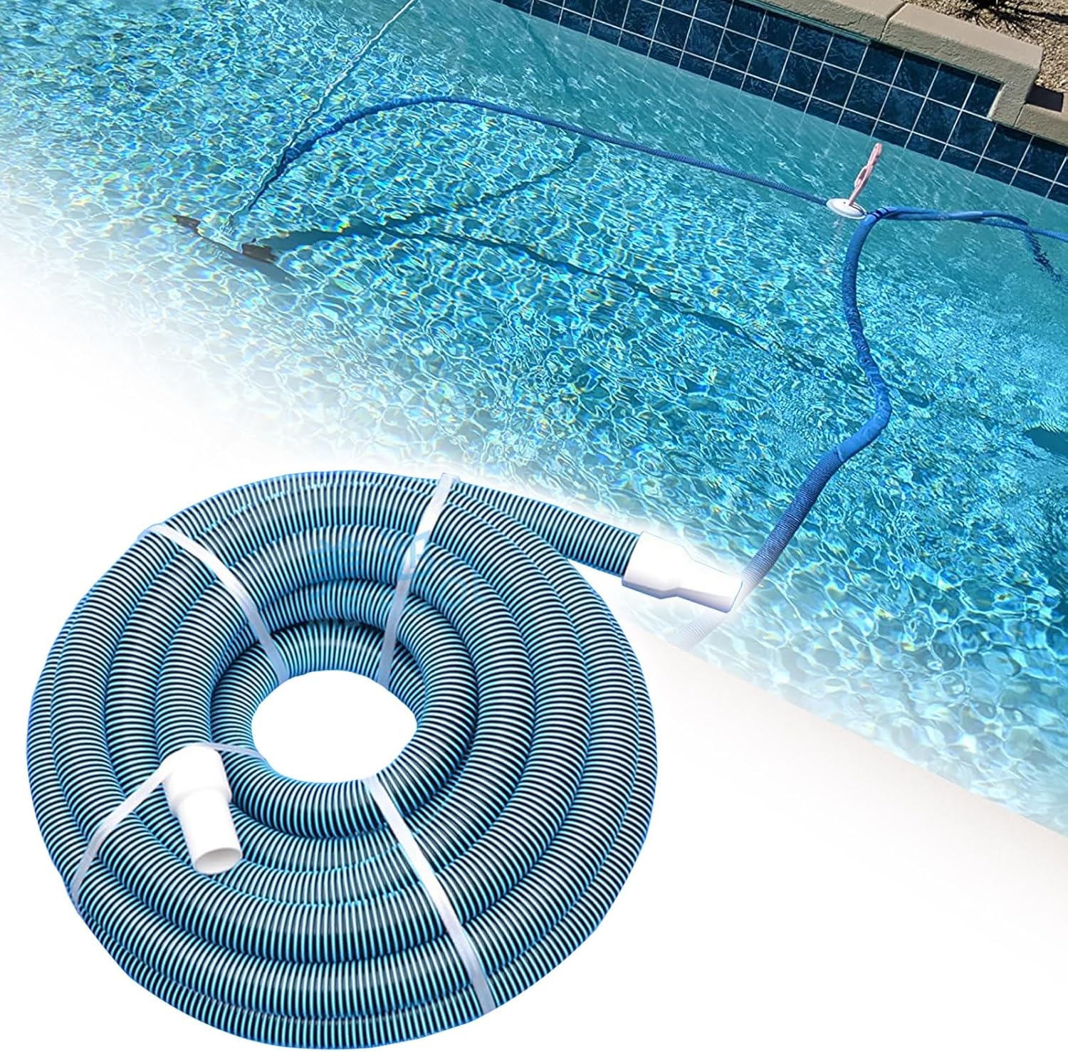 JYHHCYS Heavy Duty Pool Vacuum Hose, Double Thickened Blue Pool Vacuum Cleaning Hose with Swivel Cuff, 1.5 Inch Dia In-ground Pool Vacuum Hose for Courtyard, Easy Drainage(98 feet)