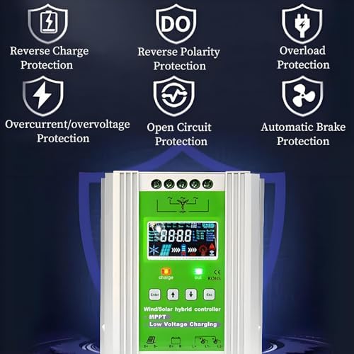 16000W Wind Solar Hybrid Controller - MPPT Boost Charging, LCD Display, 8000W Wind Turbine & Solar Power, 12V Multifunctional Charge Controller for Renewable Energy Solutions