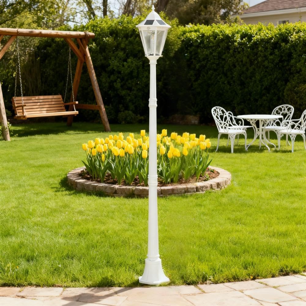 Outdoor Light Solar Lamp Post Vintage Street Light Adjustable Brightness Outside Lights for House Front Door Exterior Lighting Fixtures for Garden Pathway Driveway,White