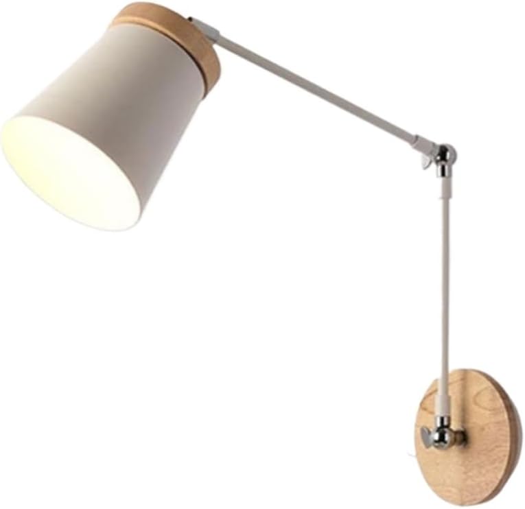 Wall Sconces Adjustable Swing Arm Wall Light Modern Metals Wood Wall Sconce Wall Mounted Lighting Fixture for Restaurant Living Room Bedroom Lamp Study Office Cafe(White)