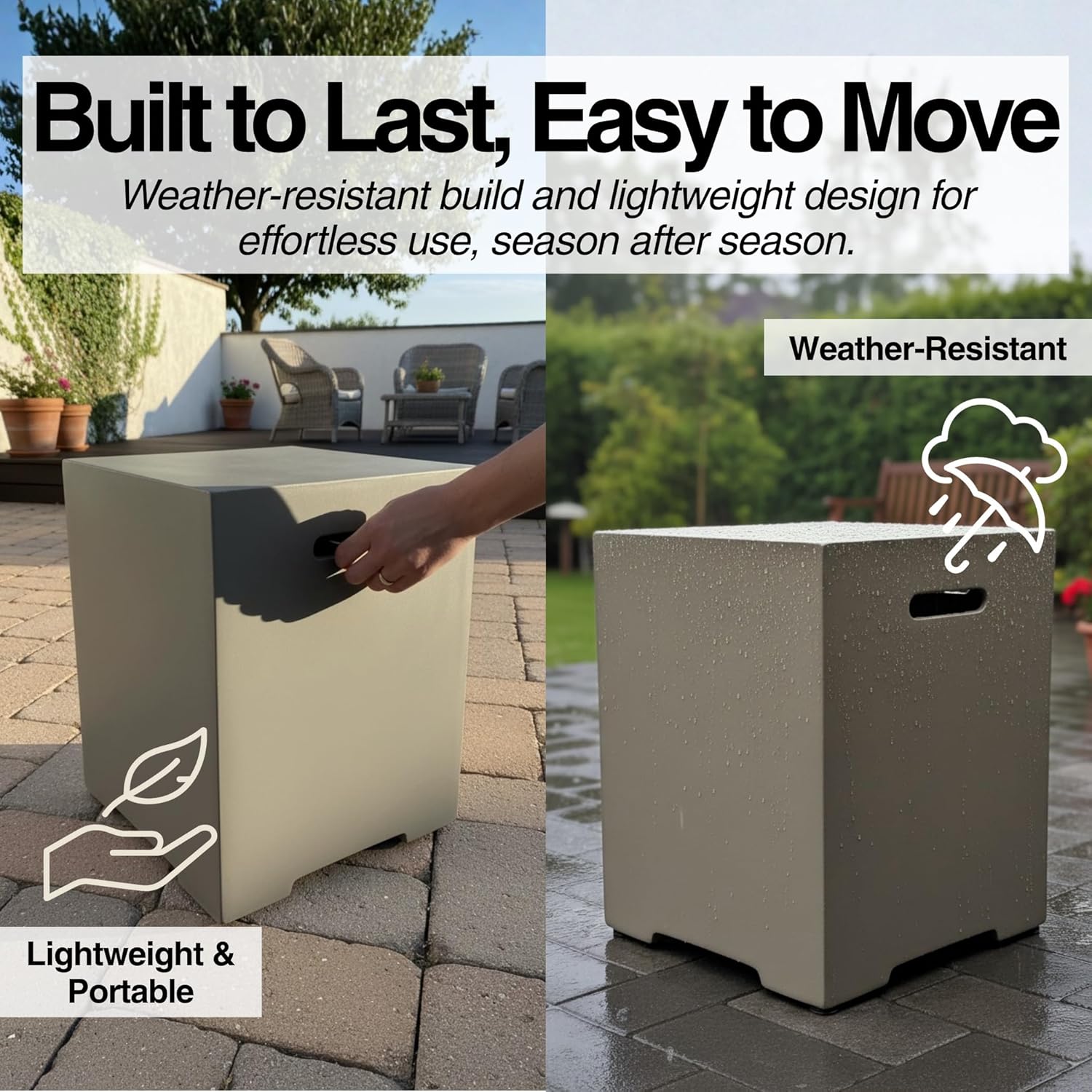 Propane Tank Cover 16-Inch, 20 LB Outdoor Tank Storage Hideaway Side Table for Gas Fire Pits, Light Concrete Tank Holder, Cement grey