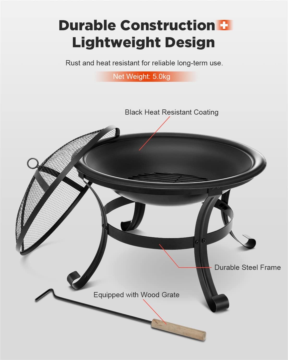 Outdoor Party BBQ Fire Pit Wood Burning Steel BBQ Grill Firepit Bowl Fireplace for Backyard Camping Picnic Grill Barbecue Rack