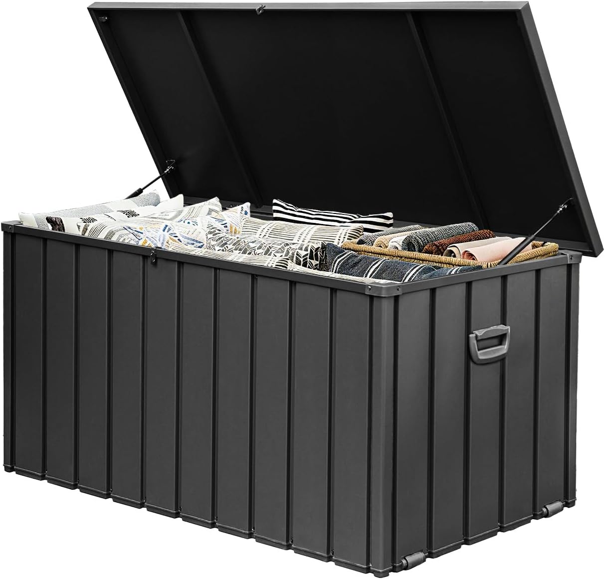 Dom 200 Gallon Deck Box, Metal Outdoor Storage Box with Lock Wheels, Waterproof Outside Storage Box for Patio Cushions