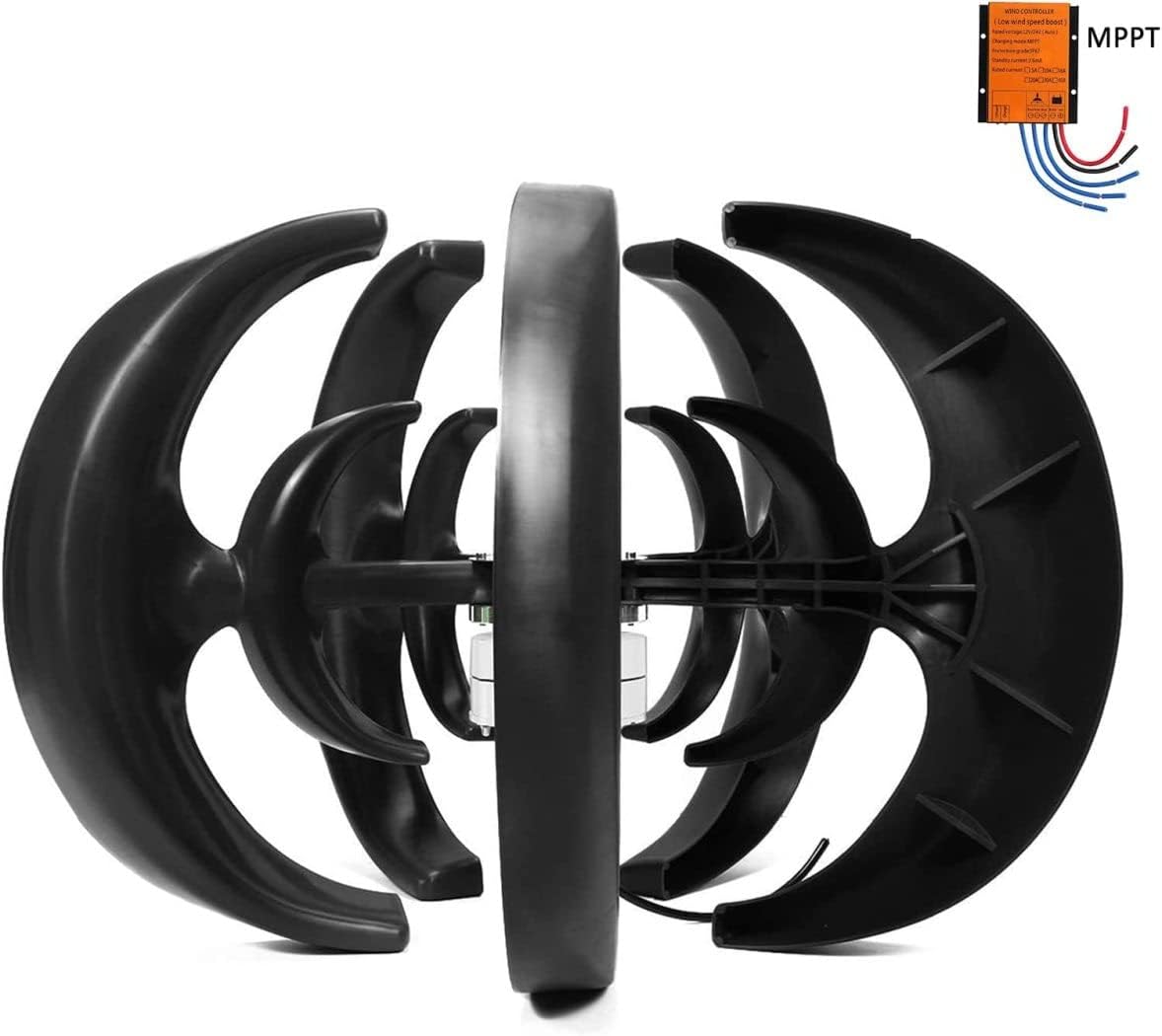 LiuSj JUnSt 12000W Black Lantern Wind Turbine Generator, Vertical Wind Turbine Generator Low Noise Low Wind Speed Start with Controller 5 Blades