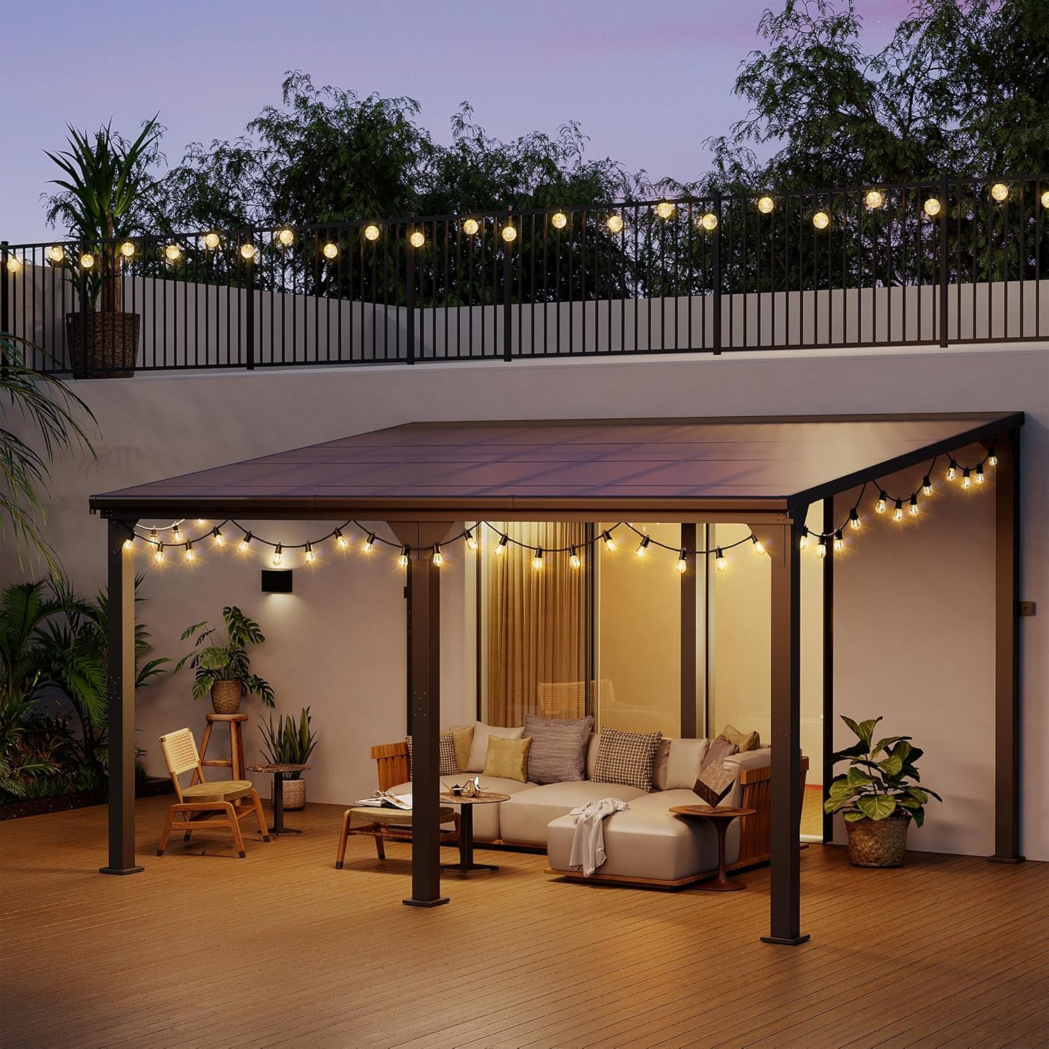 Pamapic 10 * 14FT Wall Mounted Gazebo,Hardtop Lean to Pergola,Outdoor Gazebo,Aluminum Frame Pergola,UV Resistant Polycarbonate Roof,Outdoor Patio Awnings for Deck,Backyard