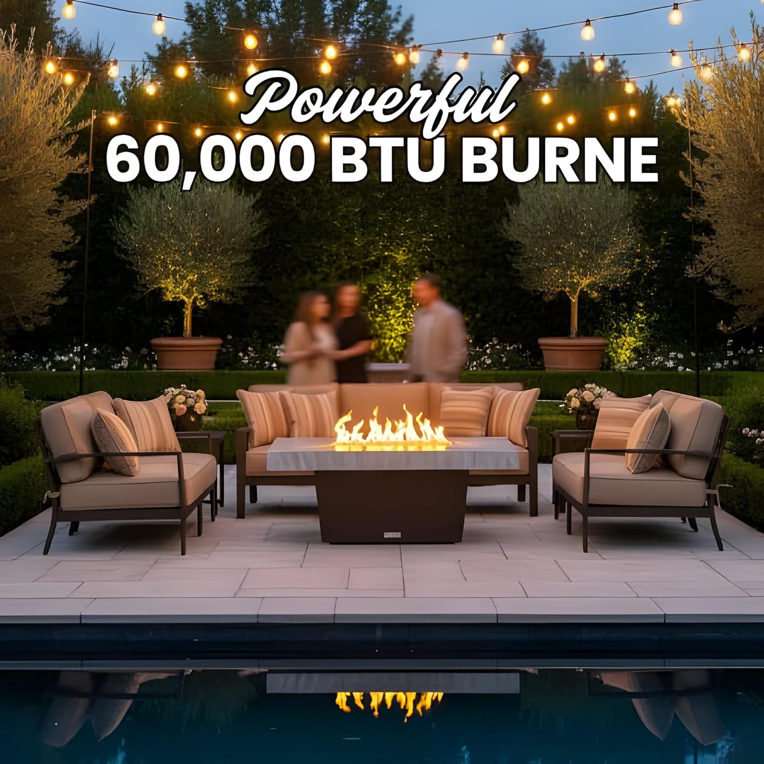 COOKE Palisades Rectangular Fire Pit Table - 52x36 - Chat Height - Propane - Brushed Aluminum Powdercoat Top with 6cm Edge - Bronze Powdercoat Base