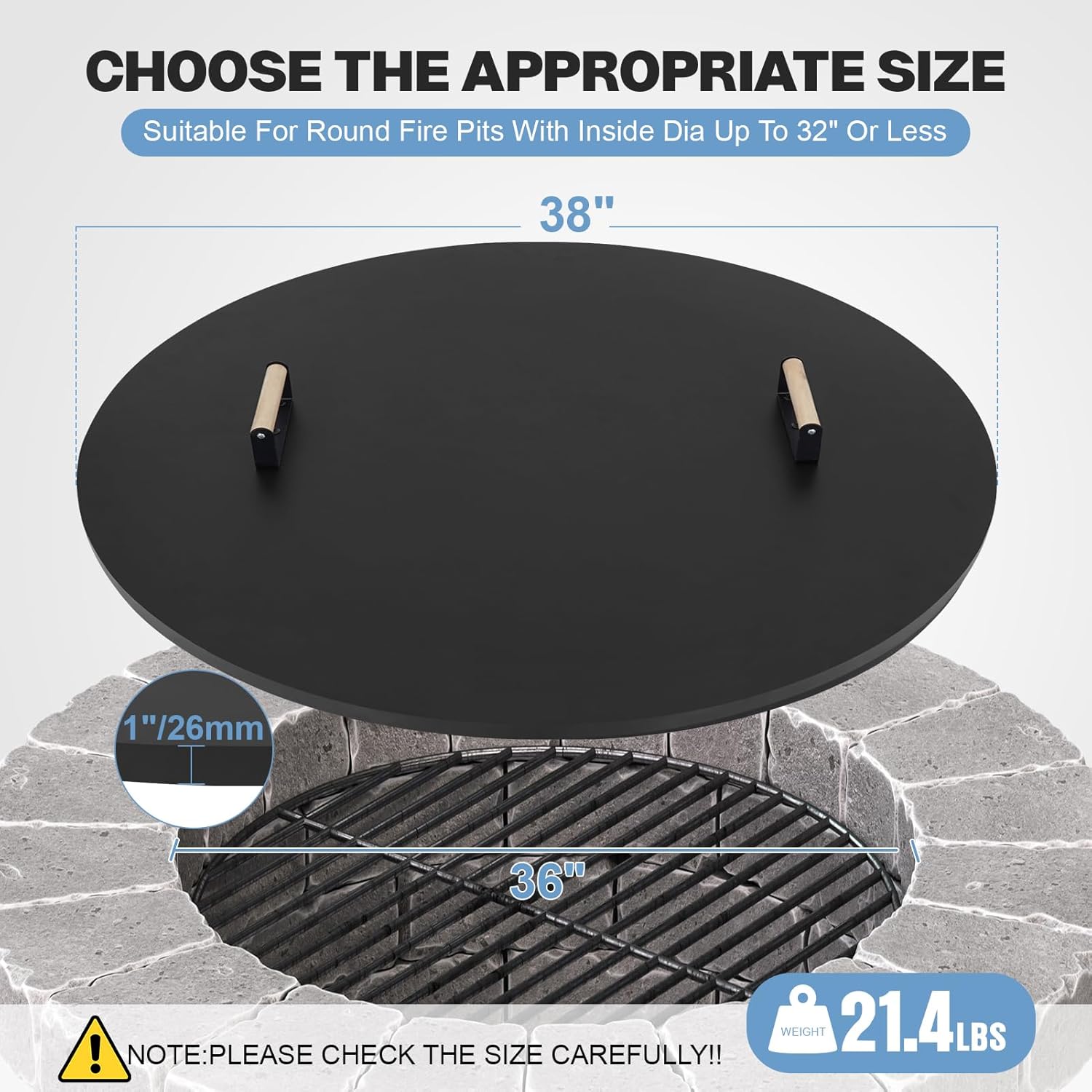 Smokeless Firepit Outdoor-25 Inch Large Smokeless Fire Pits for Outside with Handles, Fire Pit Lid Cover Round - 38