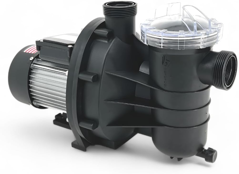 FibroPool 0.33HP Swimming Pool Pump for Above Ground Pools - 1/3 Horsepower - Designed and Assembled in USA - Hose Adapters Included - High Efficiency Single Speed Motor With Clear Top Lid - ABG033