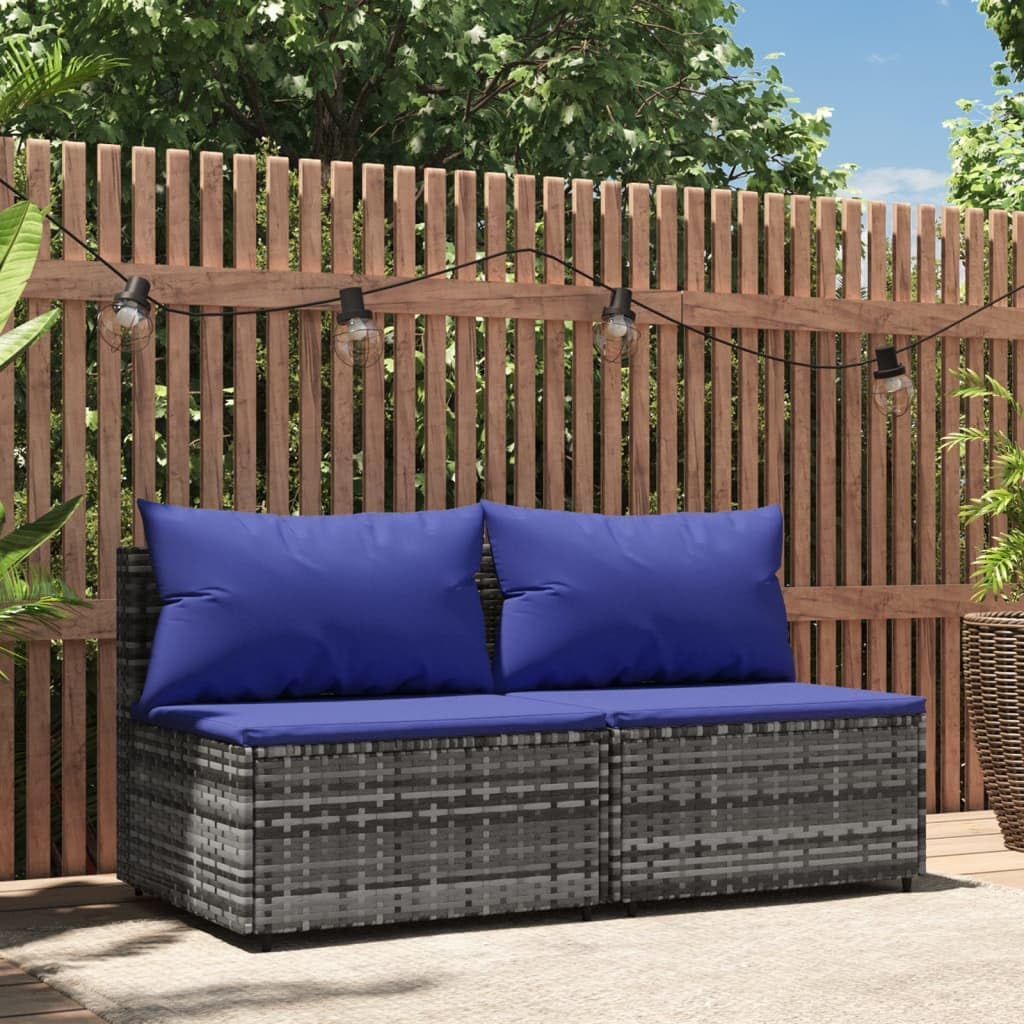 Outdoor Furniture Patio Middle Sofas with Cushions 2 pcs Gray Poly Rattan