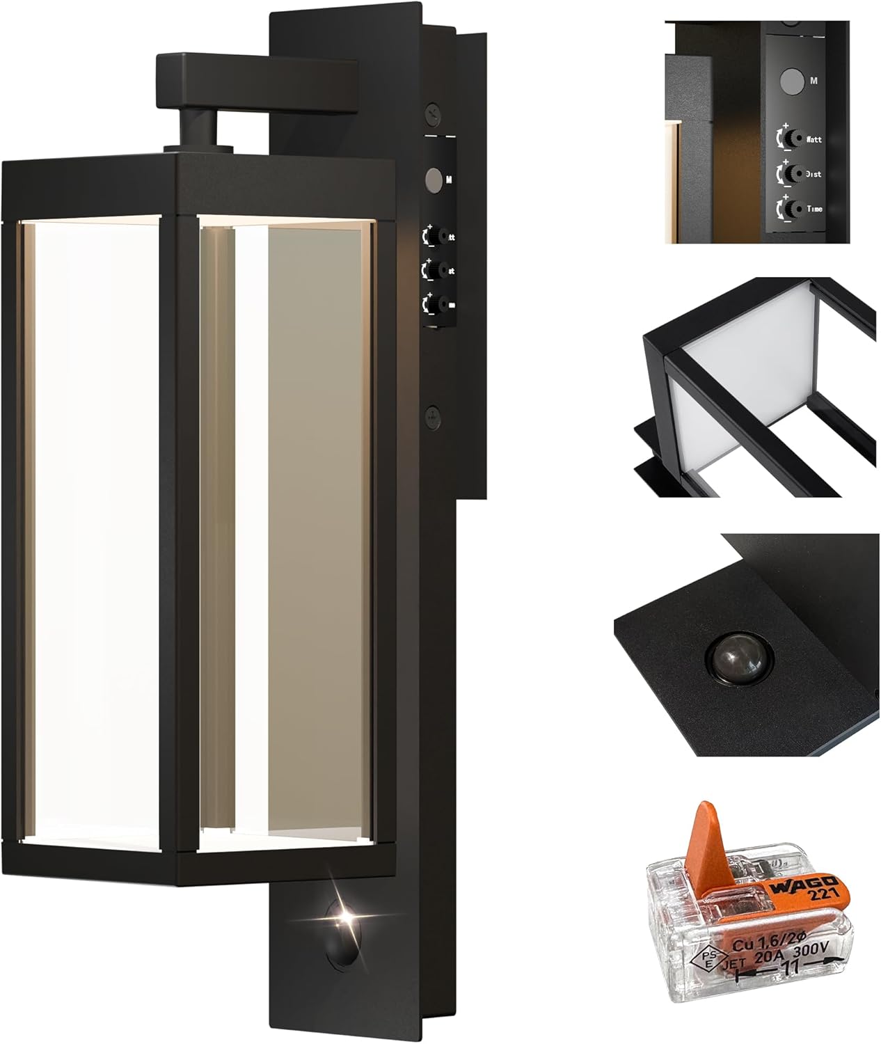 Dusk to Dawn Outdoor Wall Light with Built-in LED, 3 Adjustable Modes, All Aluminum Waterproof IP65 - Exterior Light Fixture for Porch, Garage, Front Door, House