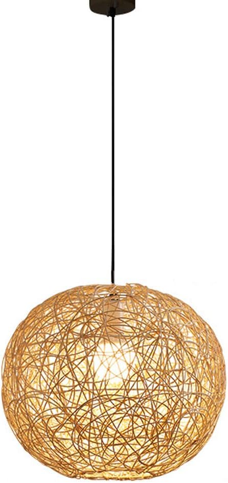 Japanese Style Bamboo Pendant Light,Bamboo Rattan Lantern,Linen Rattan Hanging Lamp,E27 Wicker Craft Handmade Chandelier, for Kitchen Island Dining Room Living Room Lighting Fixtures