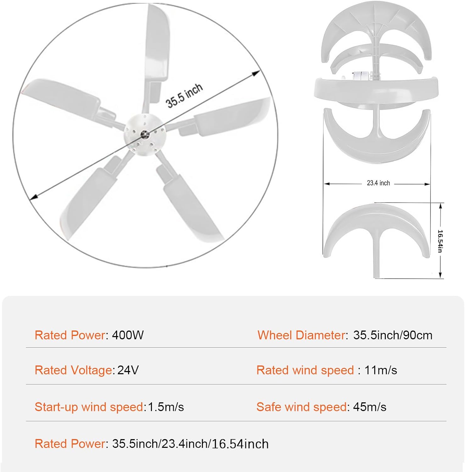 Wind Turbine Generator - Small Residential Wind Turbine 24V,Windmill Household with Flange Plate, Controller, Automatic Angle Adjustment