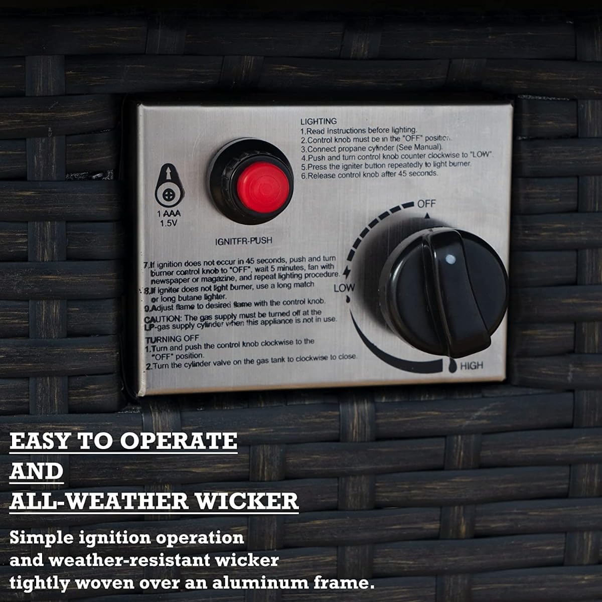 Kozyard Outdoor Patio Propane Gas Fire Pit Table - 50,000 BTU Wicker Design with Aluminum Tabletop, Glass Wind Guard, Clear Glass Rocks, and Slide Out Tank Holder - Ideal Patio Fire Table (Gray)