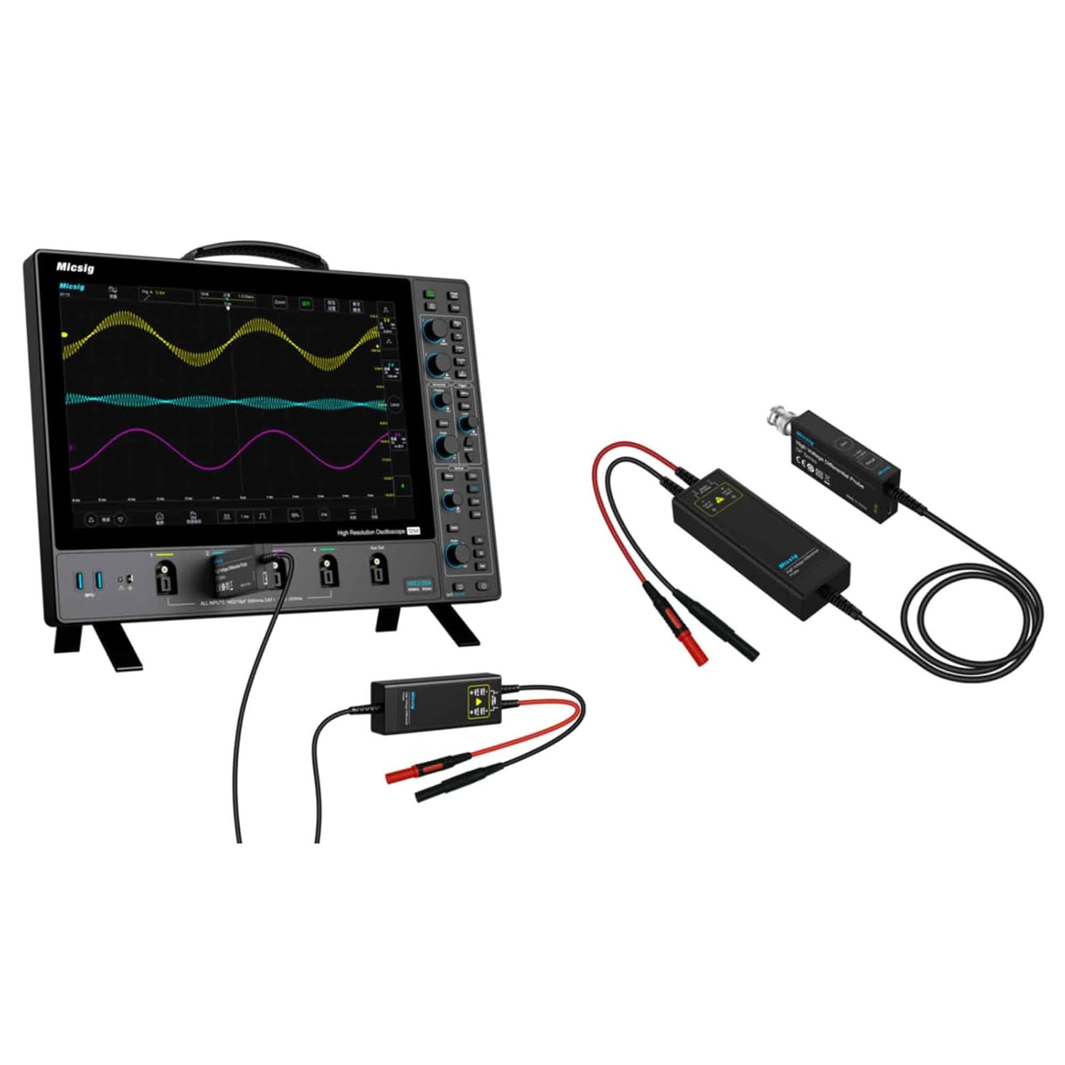 Micsig DP7000 High Voltage Differential Probe Kit, 7000V 100MHz, 3.5ns Rise Time, 100X/1000X Attenuation Rate, Oscilloscope Probe Kit Accessory