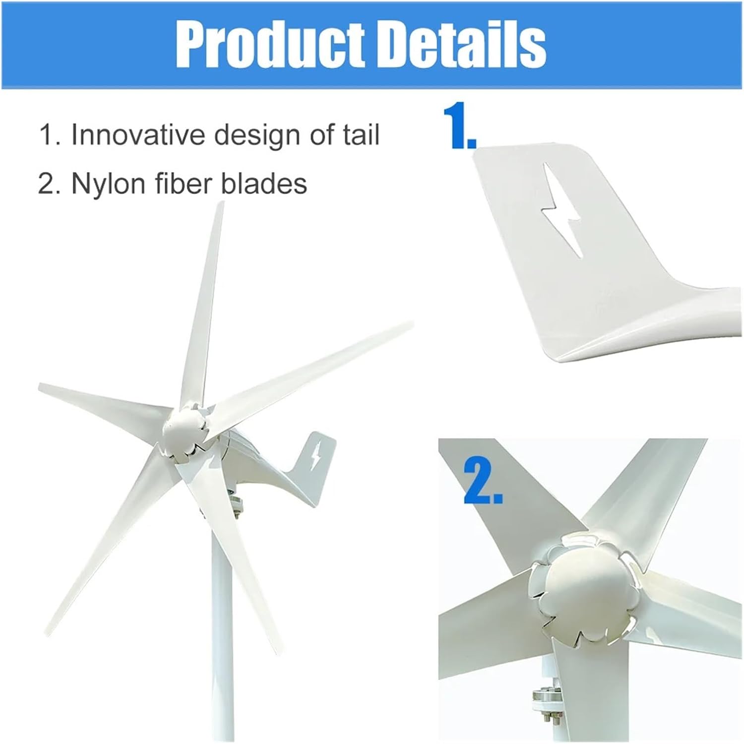 3000W Wind Turbine Generator Windmill Camping Home Appliance Electric Power Generator 24V 48V with MPPT Controller Low Starting Speed for Home(with Hybrid Charger,12V)