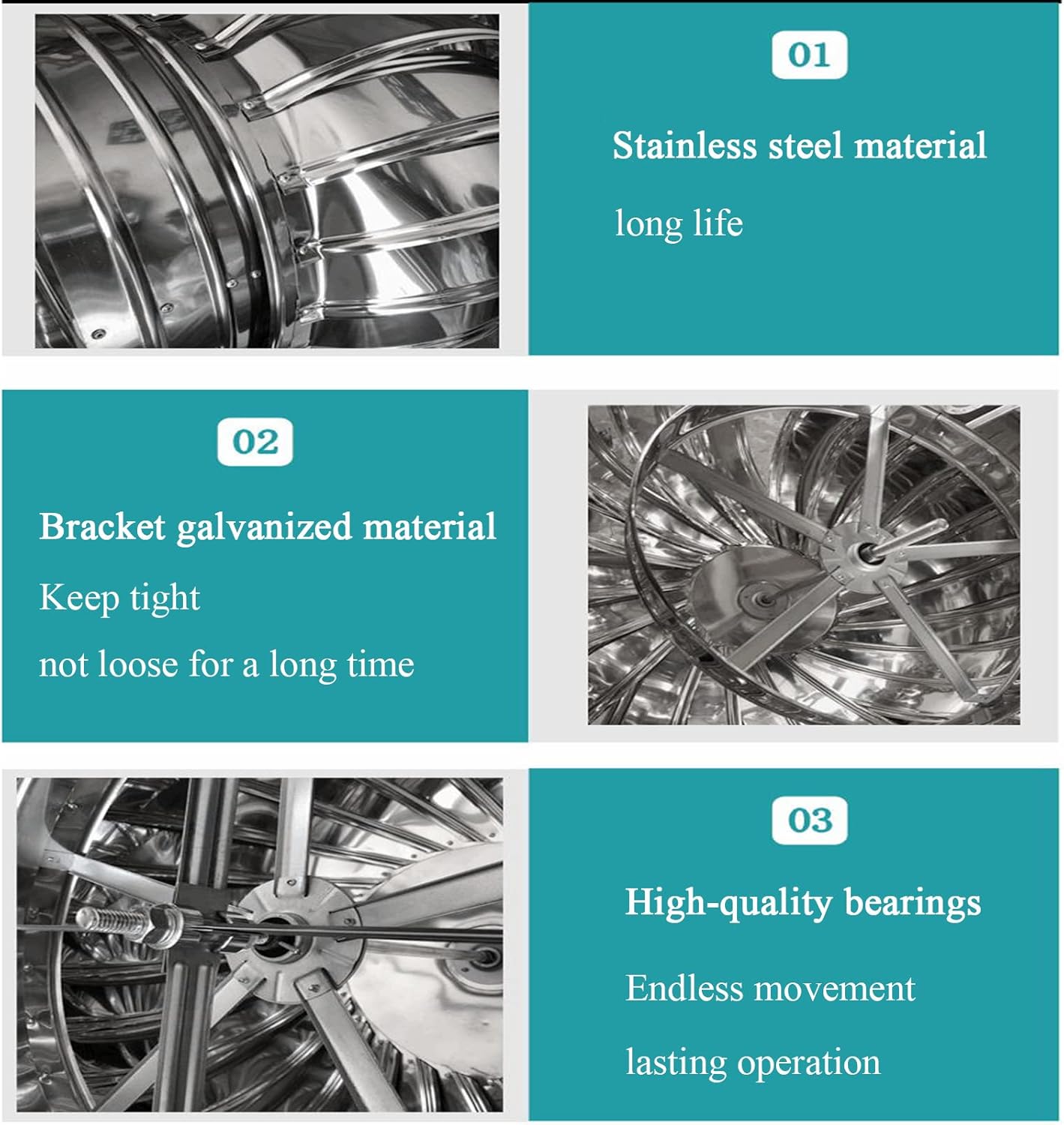 Turbine Ventilator Stainless Steel Rotating Chimney,Spinner Anti Downdraught Chimney,Cowl Cap with Claw Base Energy Saving,for Houses Factory Attic Farm,300mm