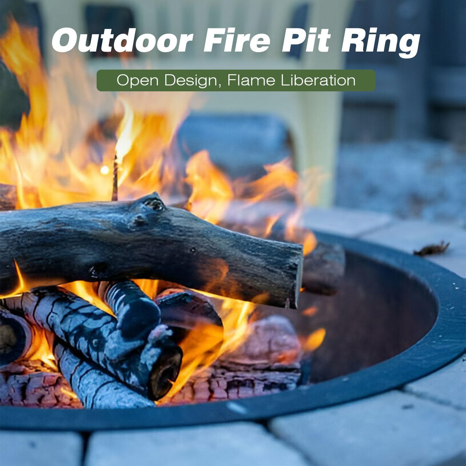 Fire Pit Ring Outdoor Wood Burning Fire Pit Liner 35.4 Inch Camping Fire Ring Painted Steel Firepit Ring Heavy Duty Campfire Ring Above or In-Ground for Bonfire Outdoor Backyard