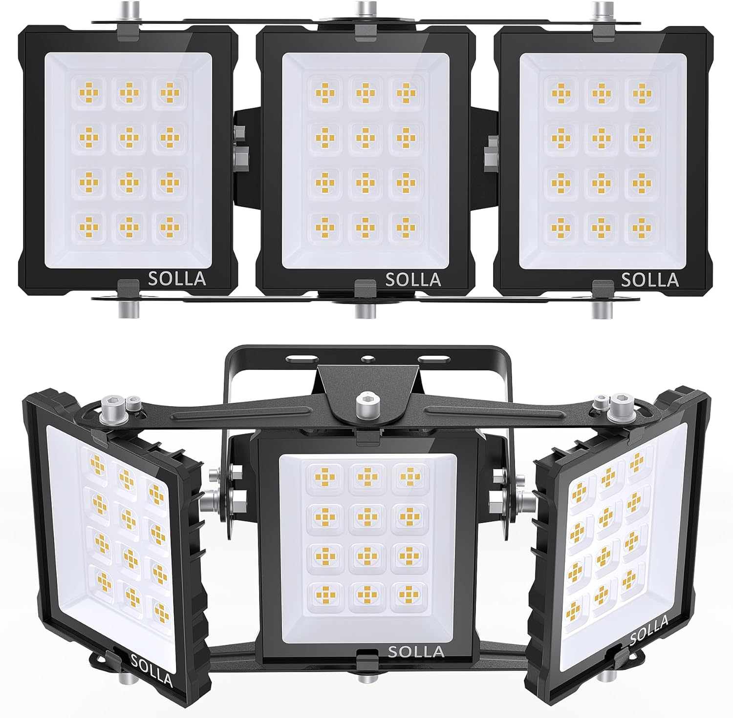 150W 2024 Plus New Upgraded LED Outdoor Flood Light, 15000LM 6000K Daylight White IP66 Waterproof, Stadium Lights, 3 Heads Outdoor Floodlight Security Lights for Yards, Patios, Street (2 Pack)