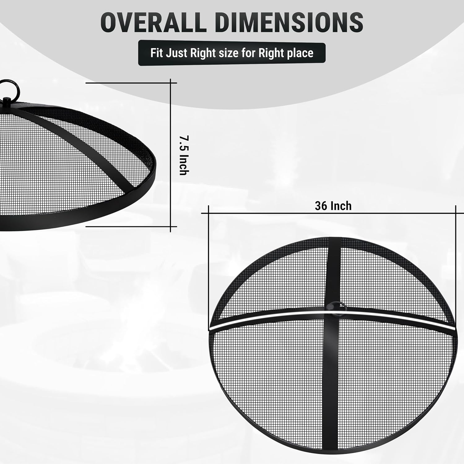 Fire Pit Spark Screen- Heavy Duty Fire Pit Screen 36 Inch Round with Hook Handle—Powder Coated Domed Outdoor Round Patio Mesh Firepit Screens Guard for Outdoor/Patio/Backyard/RV Camping/Beach