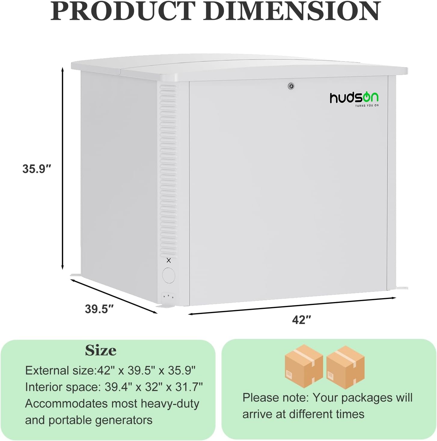 Generator Box, Hudson SD Aluminum Generator Quiet Box Interior Space: 39.4”x32”x31.7”, Air-Cooled Generator Cover with Powerful Fan, for Most Heavy Duty and Portable Generators, White